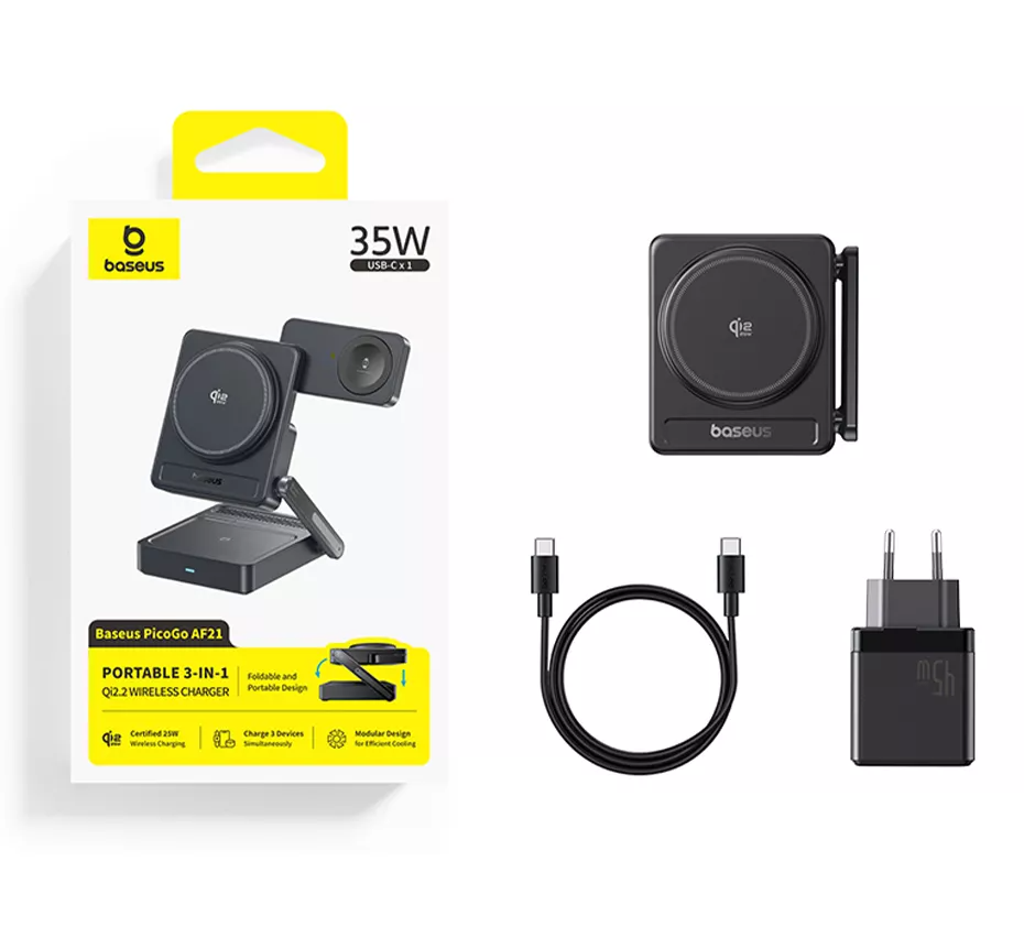Chargeur Secteur Sans Fil Baseus PicoGo AF21 3en1, 35W, Noir E0205401