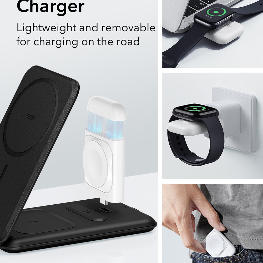 Draadloze Netwerkoplader ESR Travel 3in1, 15W, 1.67A, Zwart