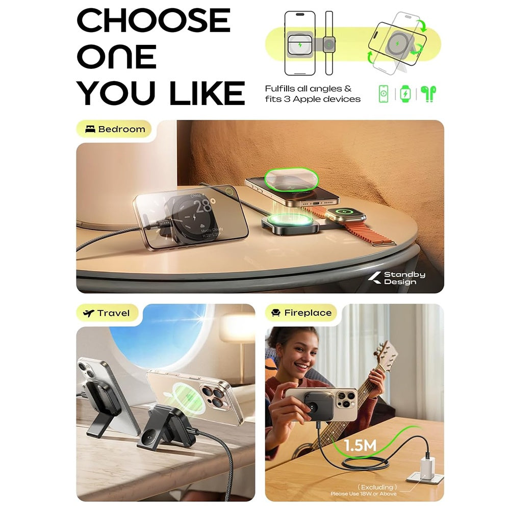 Lisen 2in1 Wireless Netzladegerät, 15W, 1.67A, Schwarz YL0324100013