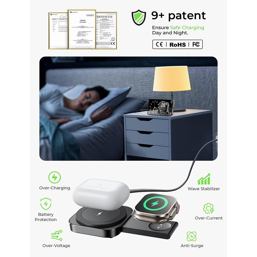 Lisen 2in1 Wireless Netzladegerät, 15W, 1.67A, Schwarz YL0324100013