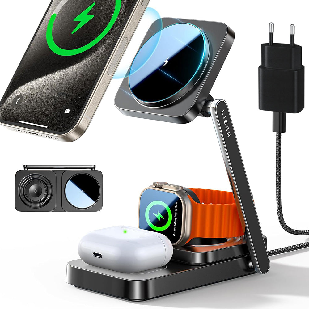 Chargeur Réseau Sans Fil Lisen 3en1, 15W, 1.67A, Noir YL0424010003
