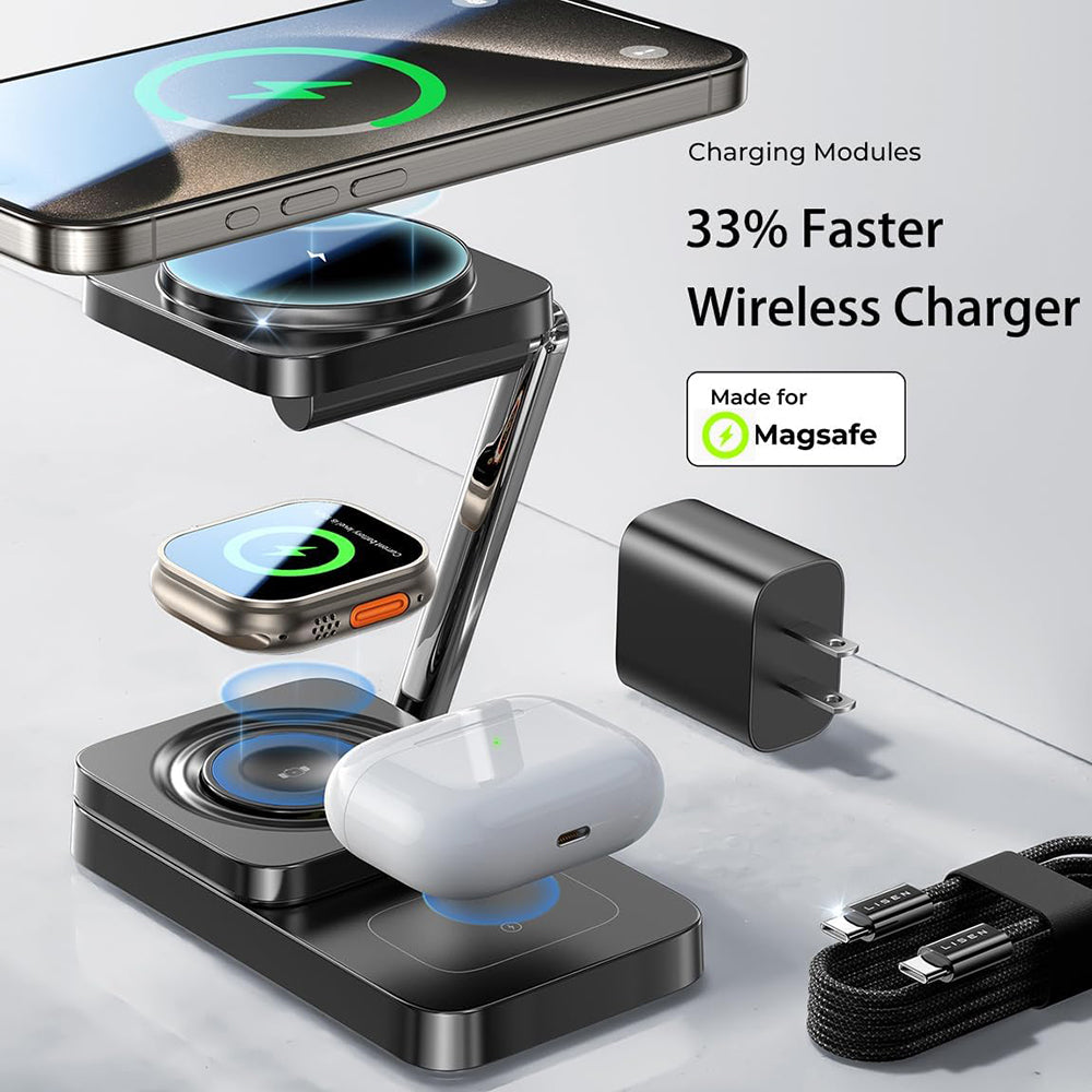 Chargeur Réseau Sans Fil Lisen 3en1, 15W, 1.67A, Noir YL0424010003