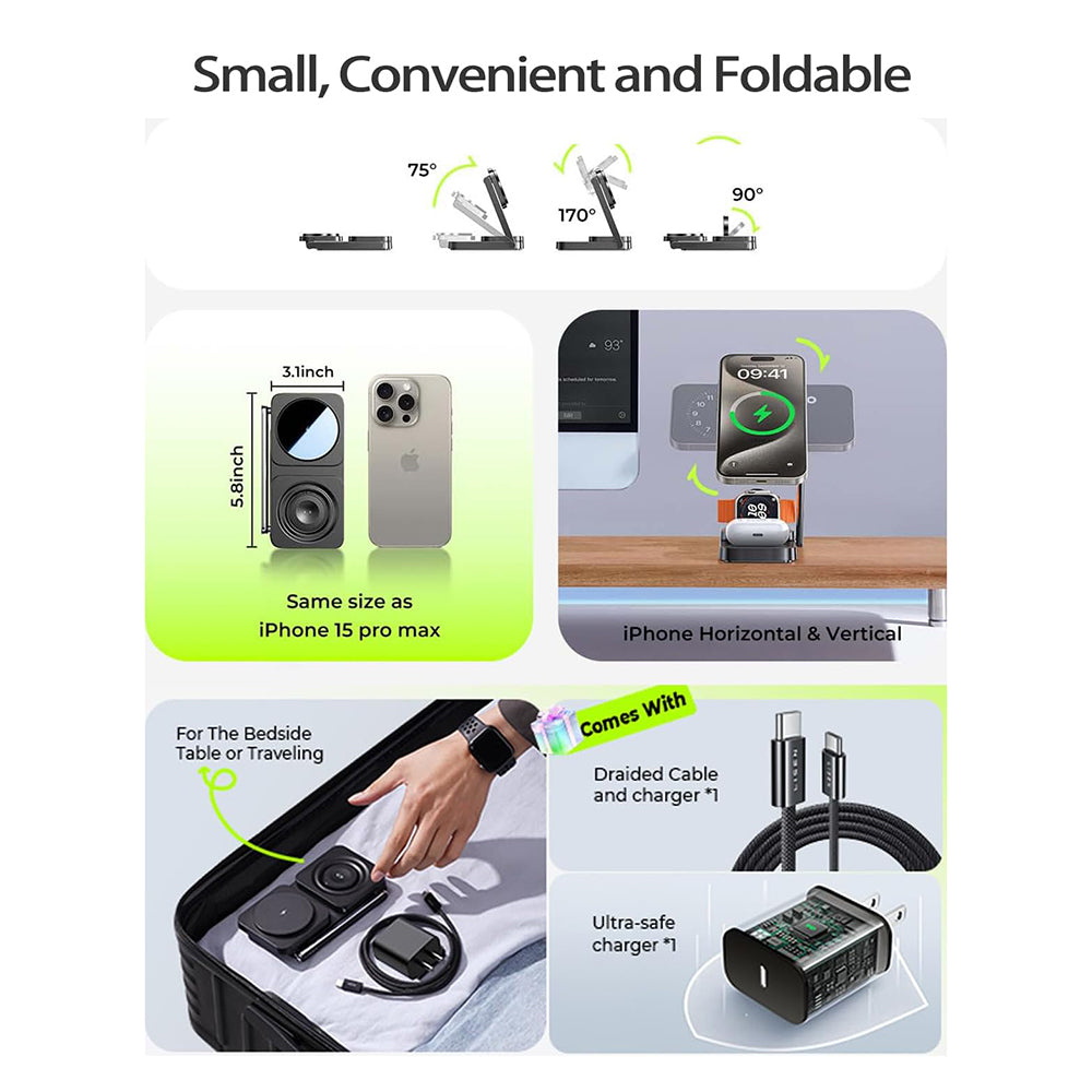 Chargeur Réseau Sans Fil Lisen 3en1, 15W, 1.67A, Noir YL0424010003