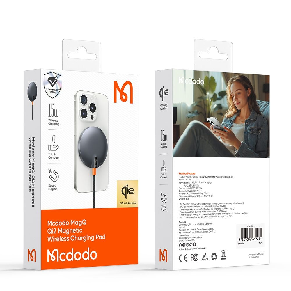 Chargeur Réseau Sans Fil McDodo CH-2860 MagQ, 15W, 1.67A, Noir