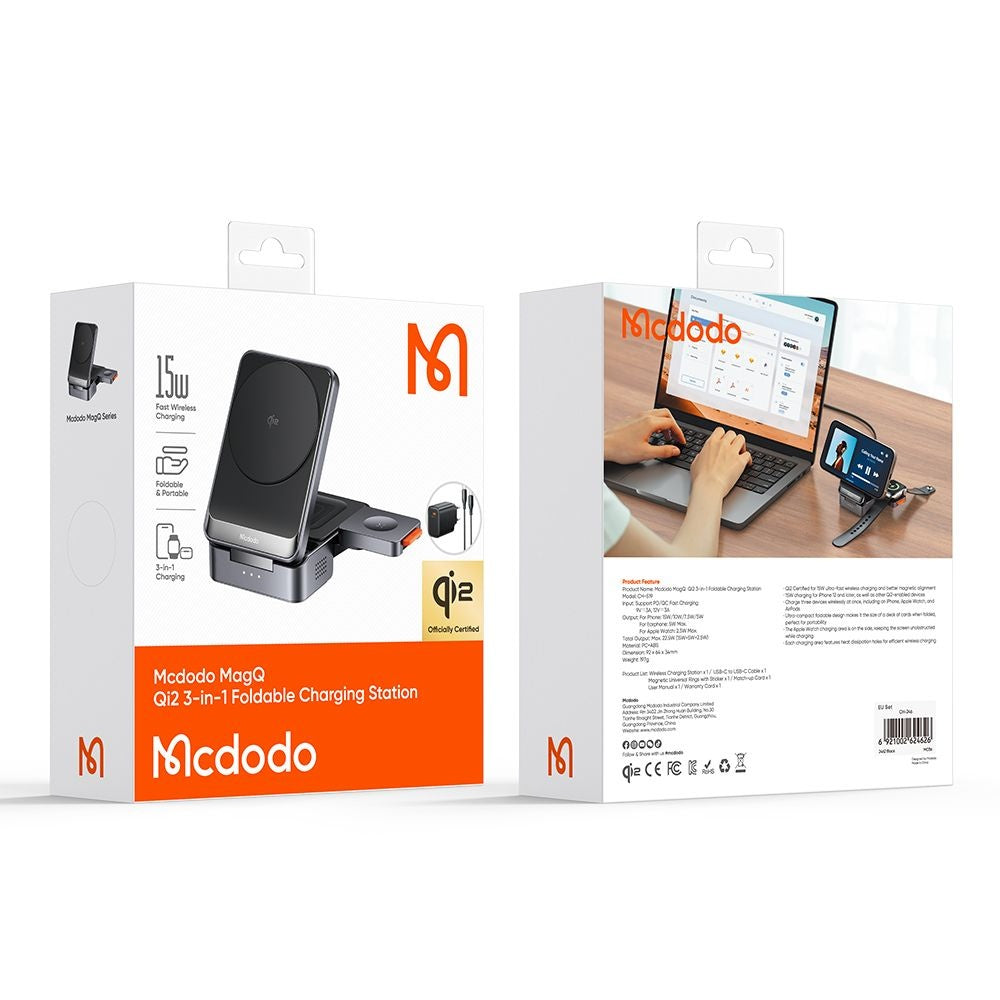 Draadloze Netwerkoplader McDodo CH-5192 3in1, 22.5W, 1.67A, Gri