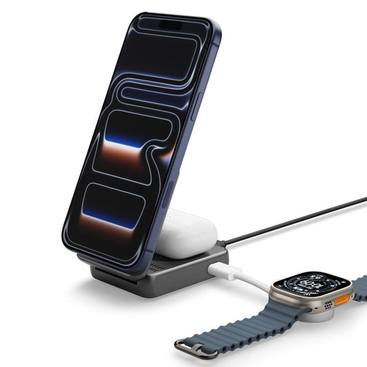 Chargeur Réseau Sans Fil Spigen EF302MOQ 3en1, 25W, 1 x USB-C, Gris