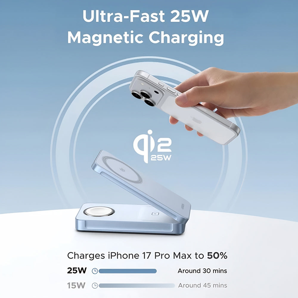 Chargeur Secteur Sans Fil UGREEN W757 (65901) 3en1, 25W, Bleu