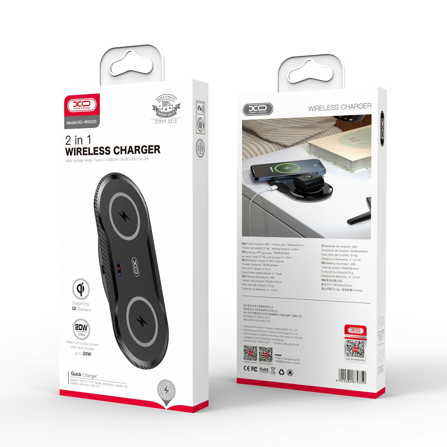 Drahtloses Netzwerk-Ladegerät XO Design WX026, 20W, 1,1A, Schwarz