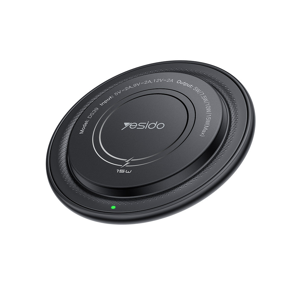 Chargeur Réseau Sans Fil Yesido DS39, 15W, 1.67A, Noir
