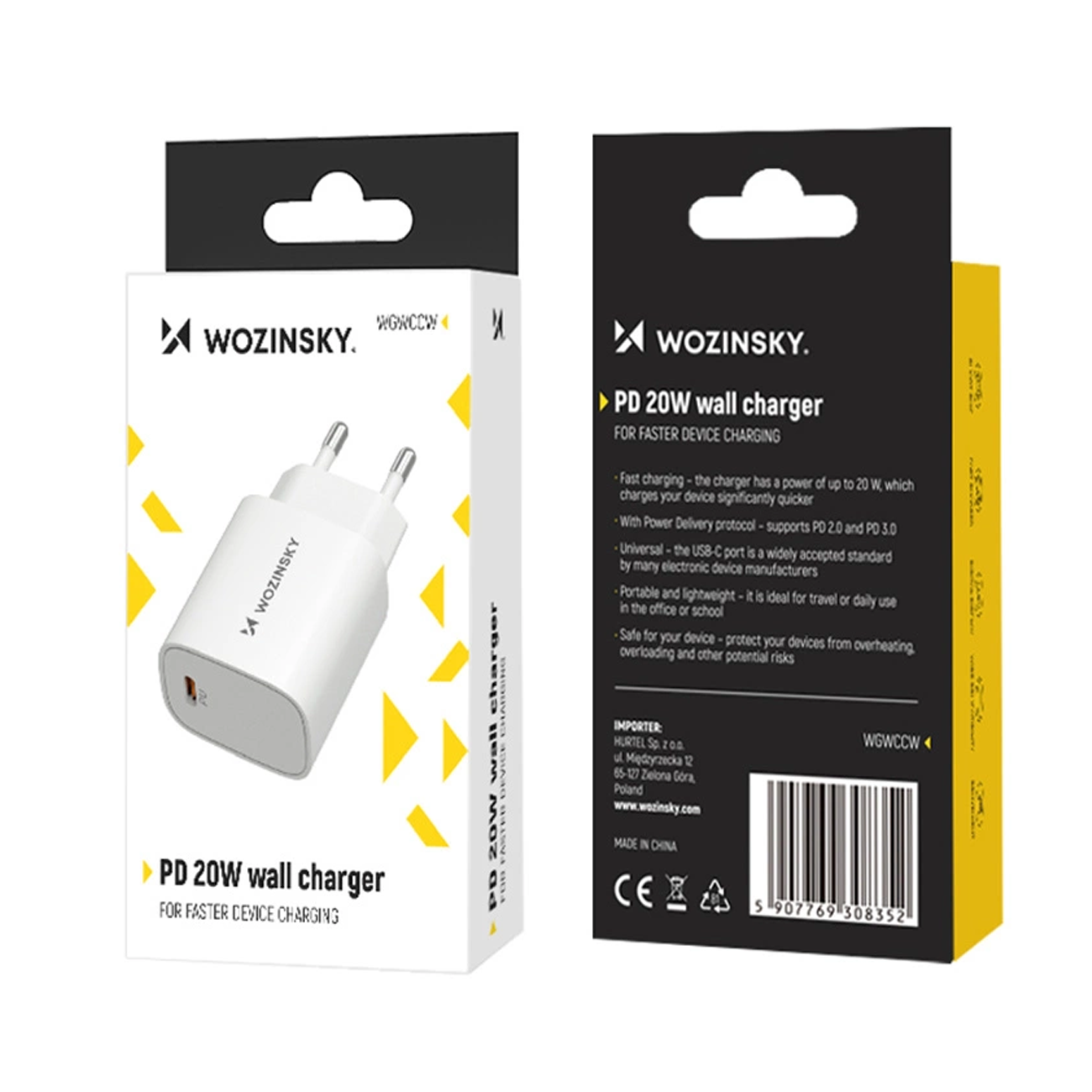 Chargeur Secteur WZK WGWCCW, 20W, 3A, 1 x USB-C, Blanc