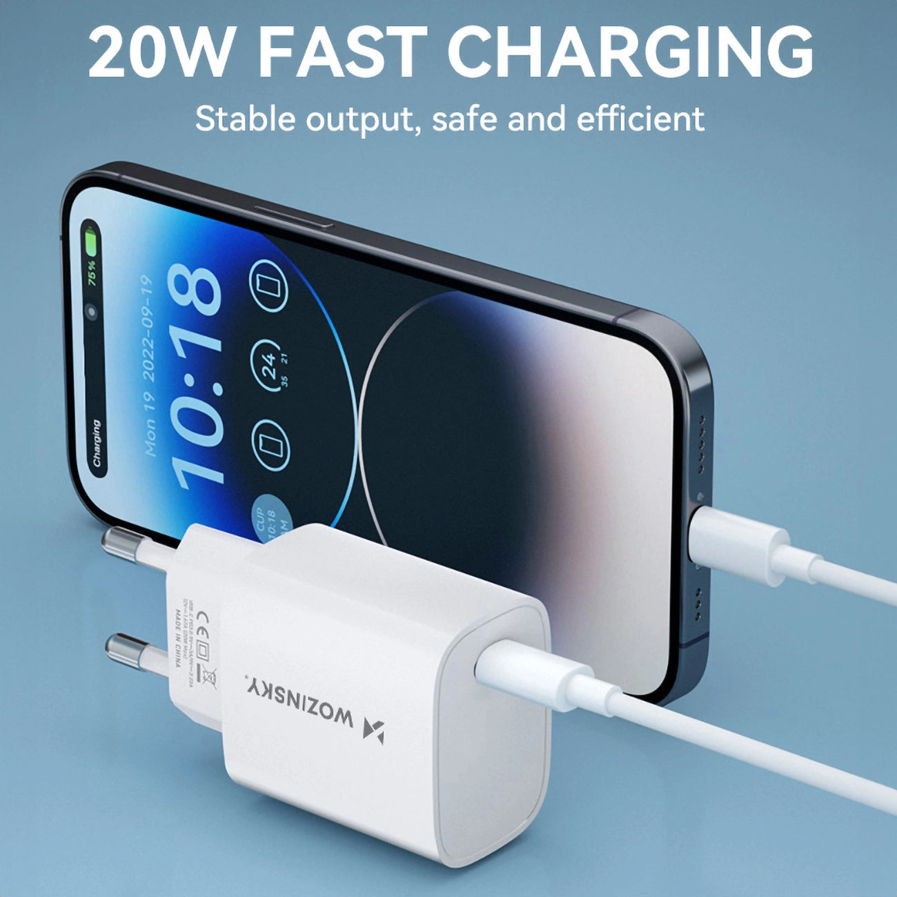 Chargeur Secteur WZK WGWCCW, 20W, 3A, 1 x USB-C, Blanc
