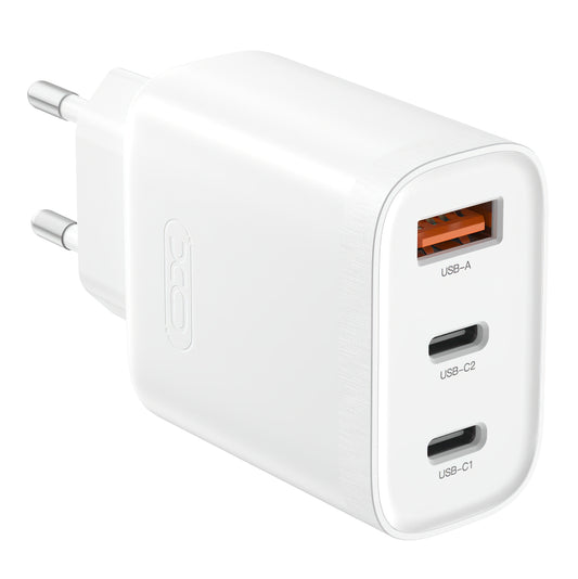 Chargeur réseau XO Design L117, 45W, 3A, 1 x USB-A - 2 x USB-C, blanc