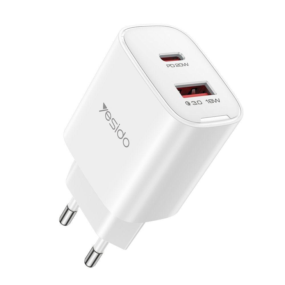 Netwerkoplader Yesido YC02E, 20W, 3A, 1 x USB-A - 1 x USB-C, Wit