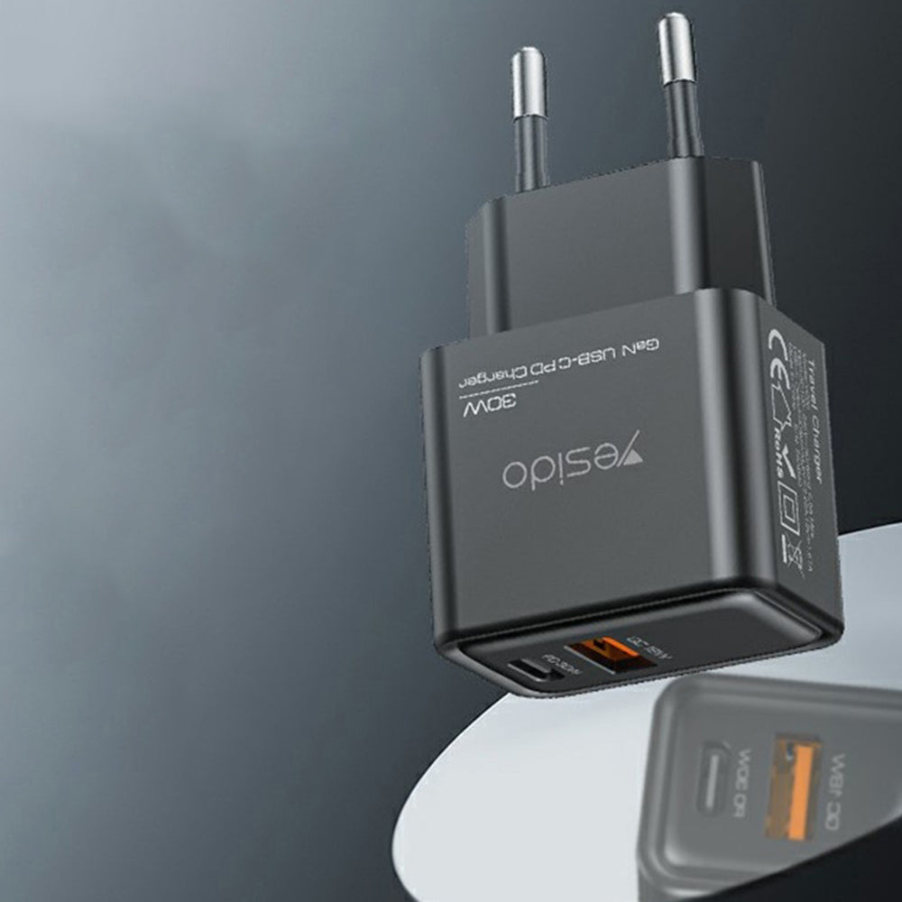 Chargeur Réseau Yesido YC64, 30W, 3A, 1 x USB-A - 1 x USB-C, Noir