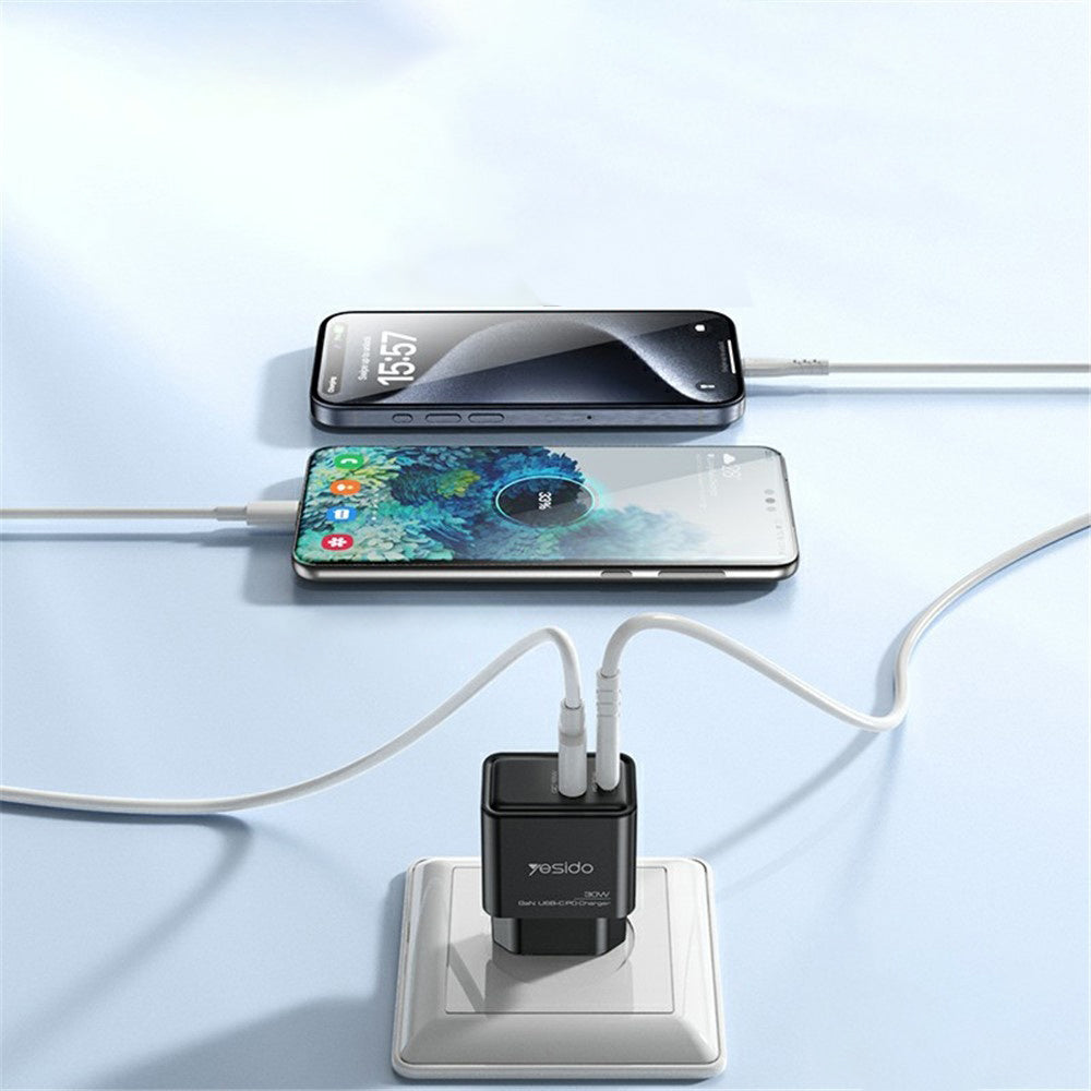 Chargeur Réseau Yesido YC64, 30W, 3A, 1 x USB-A - 1 x USB-C, Noir