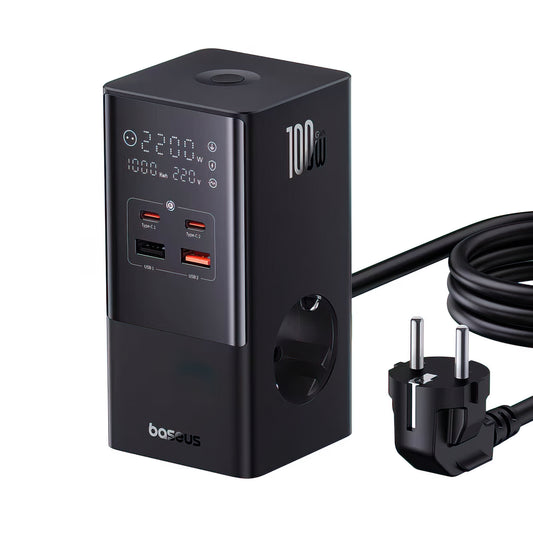 Chargeur Station Baseus PowerCombo Tower, 100W, 5A, 2 x Schuko - 2 x USB-A - 2 x USB-C, Noir E00023609113-00