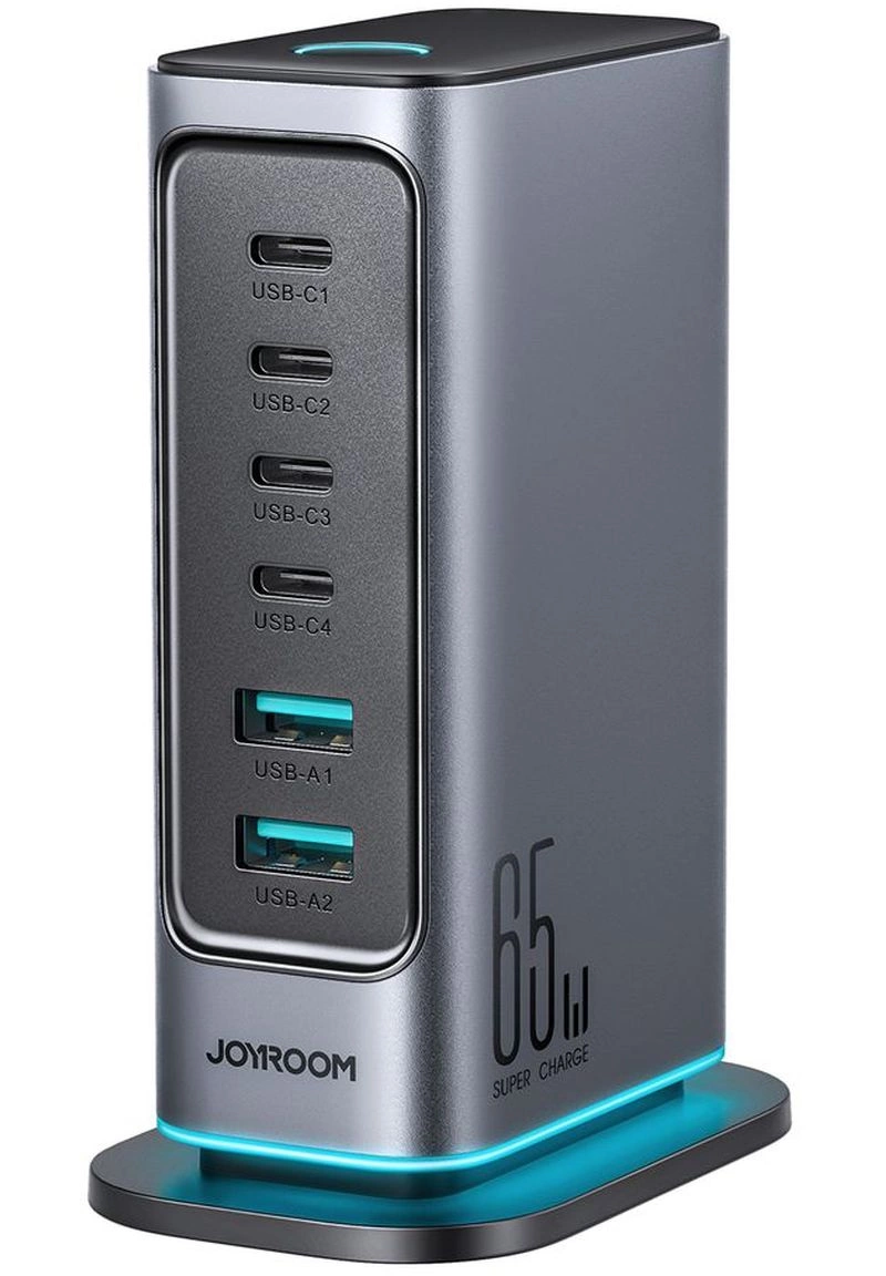 Chargeur Station Joyroom JR-TCM02 UK, 65W, 3.25A, 2 x USB-A - 4 x USB-C, Gris