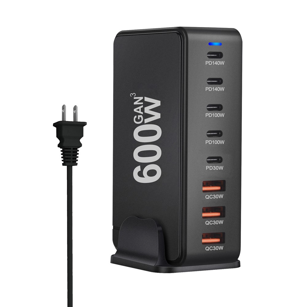 OEM Stationlader, 600W, 4 x USB-A - 4 x USB-C, Zwart