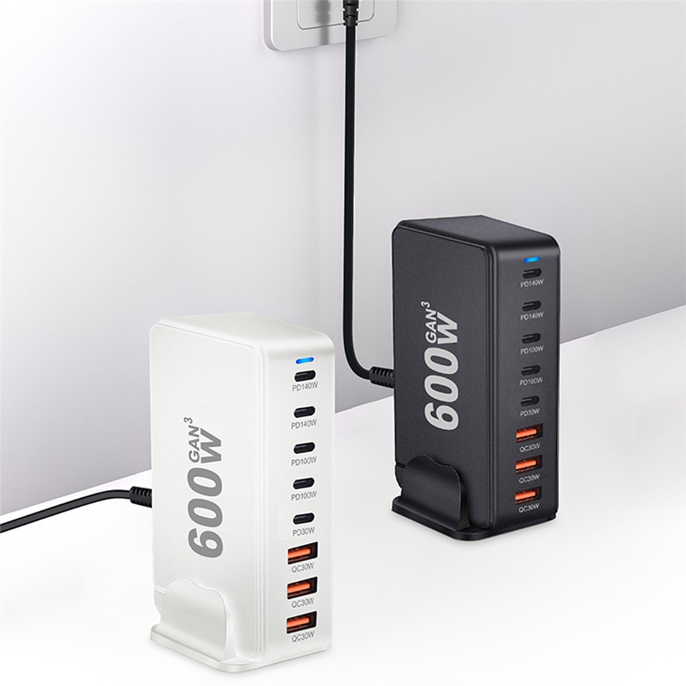 OEM Stationlader, 600W, 4 x USB-A - 4 x USB-C, Zwart