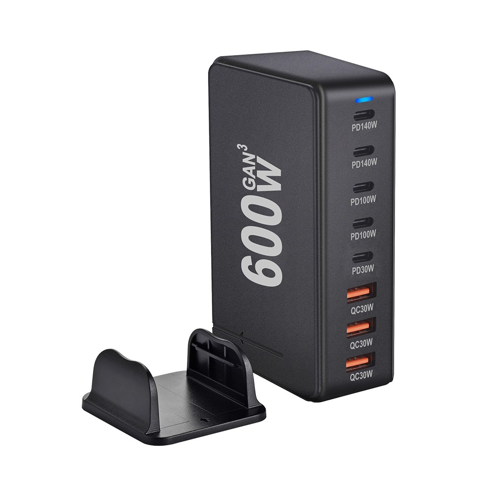 OEM Stationlader, 600W, 4 x USB-A - 4 x USB-C, Zwart