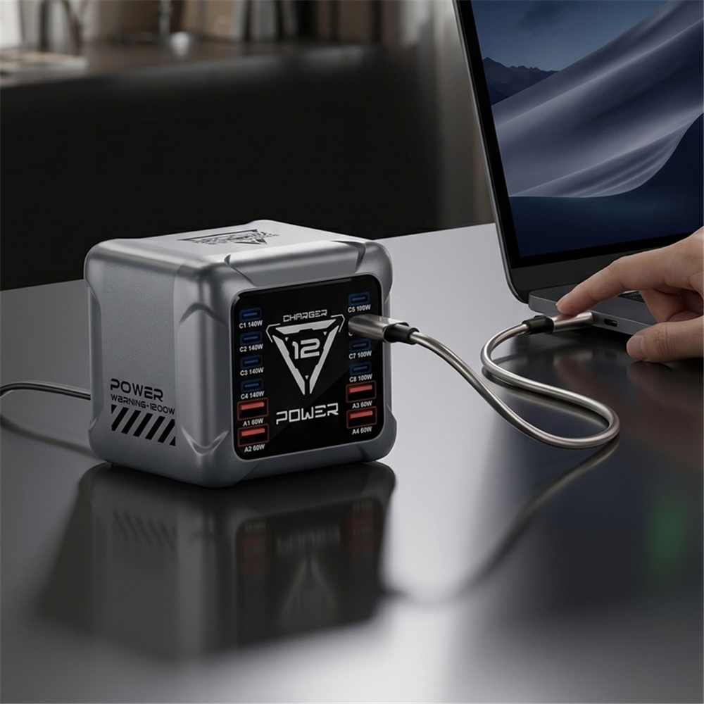 Chargeur Station OEM BK-127D, 280W, 5A, 4 x USB-A - 8 x USB-C, Gris