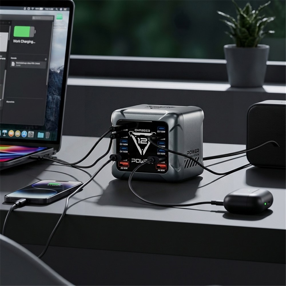 Chargeur Station OEM BK-127D, 280W, 5A, 4 x USB-A - 8 x USB-C, Gris