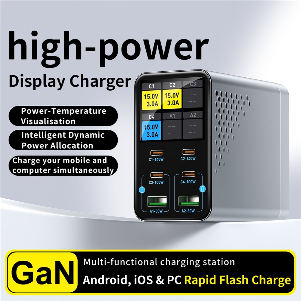 Chargeur Station OEM WLX-G3, 140W, 5A, 2 x USB-A - 4 x USB-C, Gris