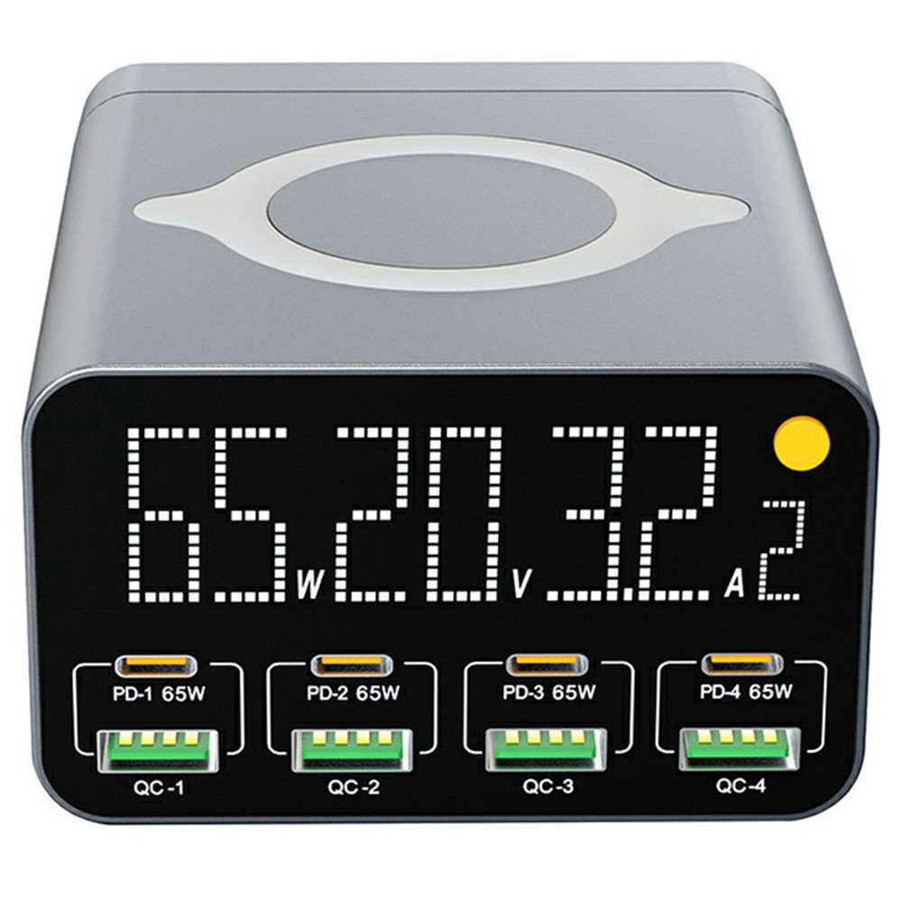 OEM WLX-M3 QI Stationlader, 80W, 4 x USB-A - 4 x USB-C, Grijs
