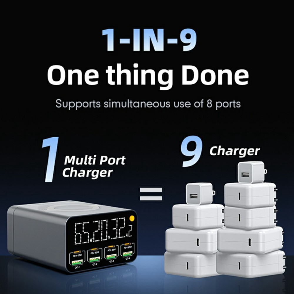 OEM WLX-M3 QI Stationlader, 80W, 4 x USB-A - 4 x USB-C, Grijs