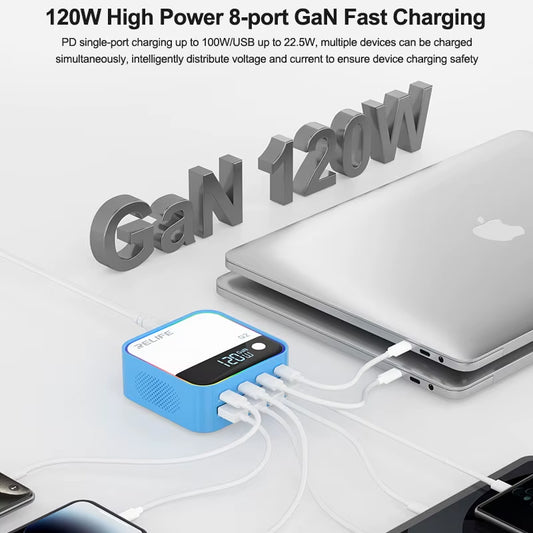 Oplaadstation Relife Q2, 120W, 5A, 4 x USB-A - 4 x USB-C, Blauw