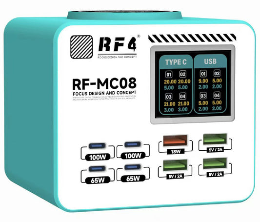 Lader Station RF4 RF-MC08, 150W, 5A, 4 x USB-A - 4 x USB-C, Turkoois