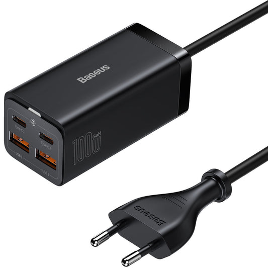 Chargeur Station USB-C Baseus GaN3 Pro, 100W, 5A, 2 x USB-A - 2 x USB-C, Noir, Reconditionné CCGP000101
