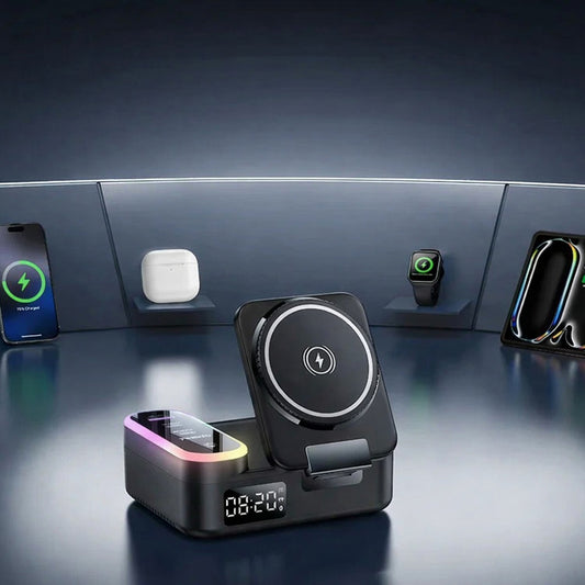 Chargeur Station Yesido DS38 Display QI 3en1, 65W, 3A, 1 x USB-A - 2 x USB-C, Noir