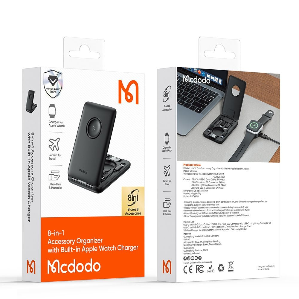 Draadloze Oplader met Organizer McDodo CH-2440 8in1 voor Apple Watch Series, Zwart