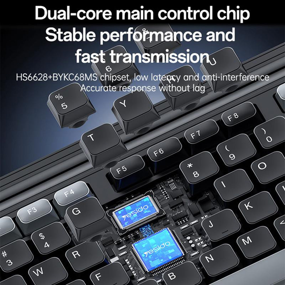 Kit Clavier et Souris Sans Fil Yesido KB43, Noir