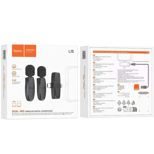 HOCO L15 Lavalier, USB-C / Lightning, Set 2 stuks, Zwart