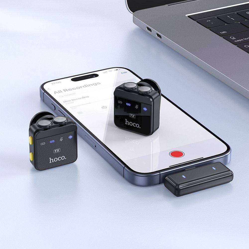 Lavaliermicrofoon HOCO L17, USB-C / Lightning, Set van 2 Stuks, Zwart