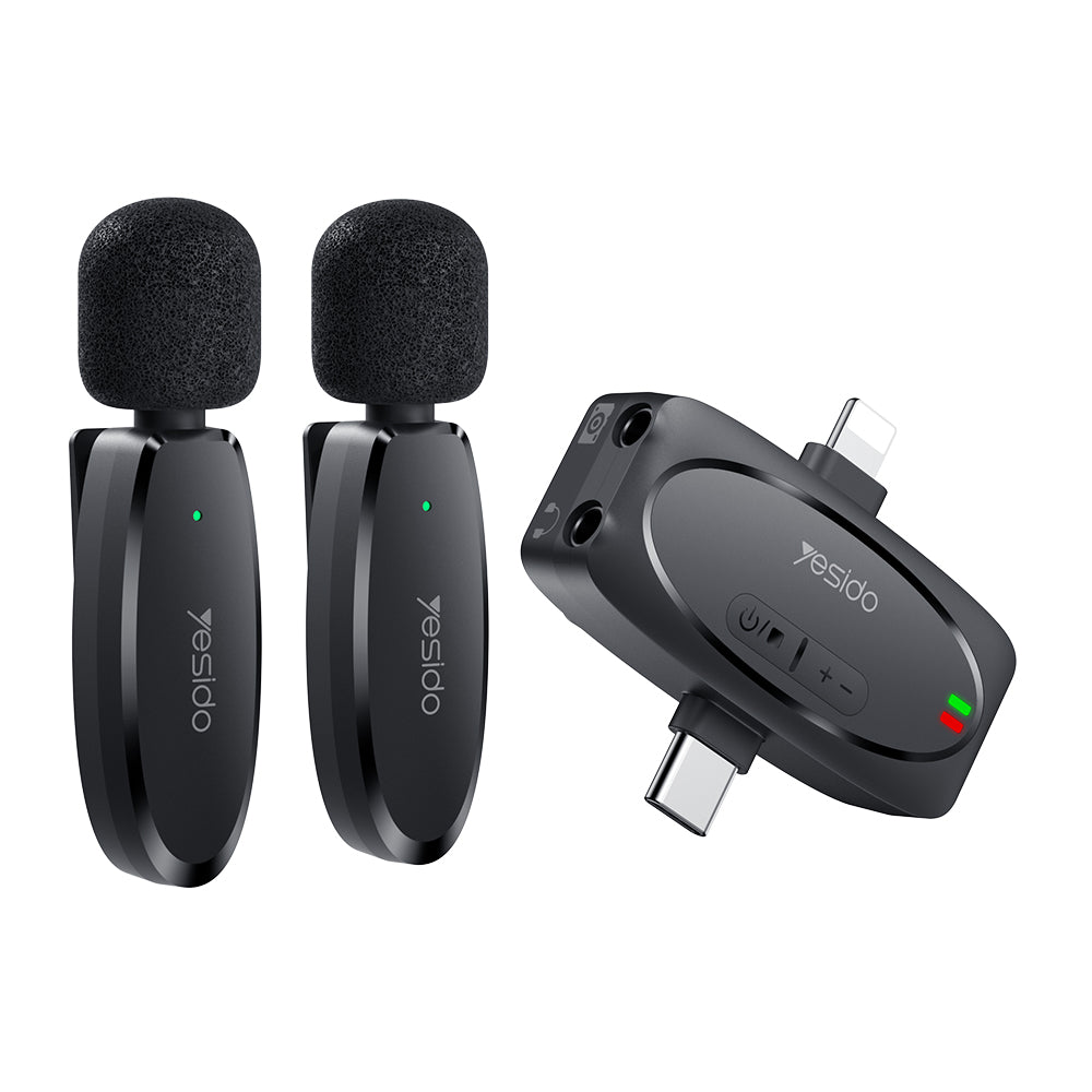 Lavaliermikrofon Yesido KR15, USB-C / Lightning, Set 2 Stück, Schwarz