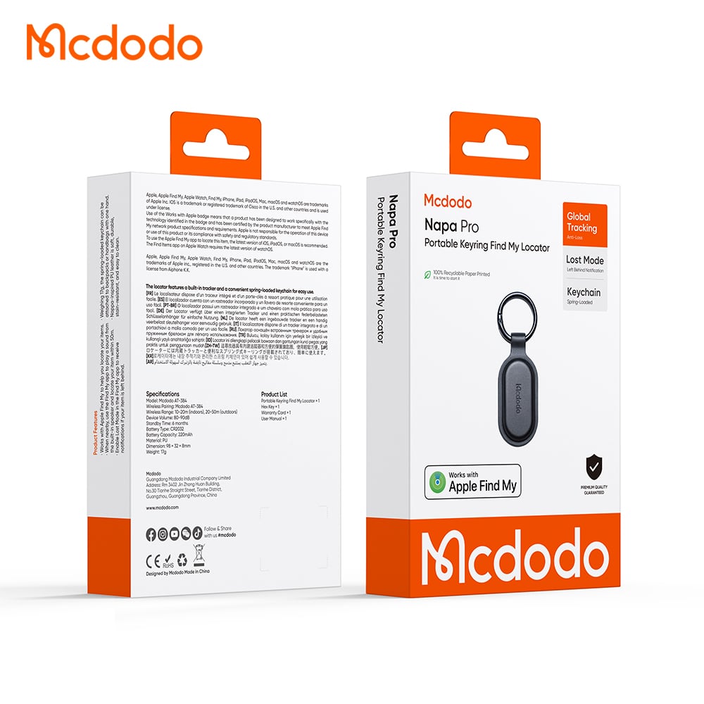 Porte-clés Mcdodo SmartTag Napa Pro AT-3840 pour iOS Series, Noir