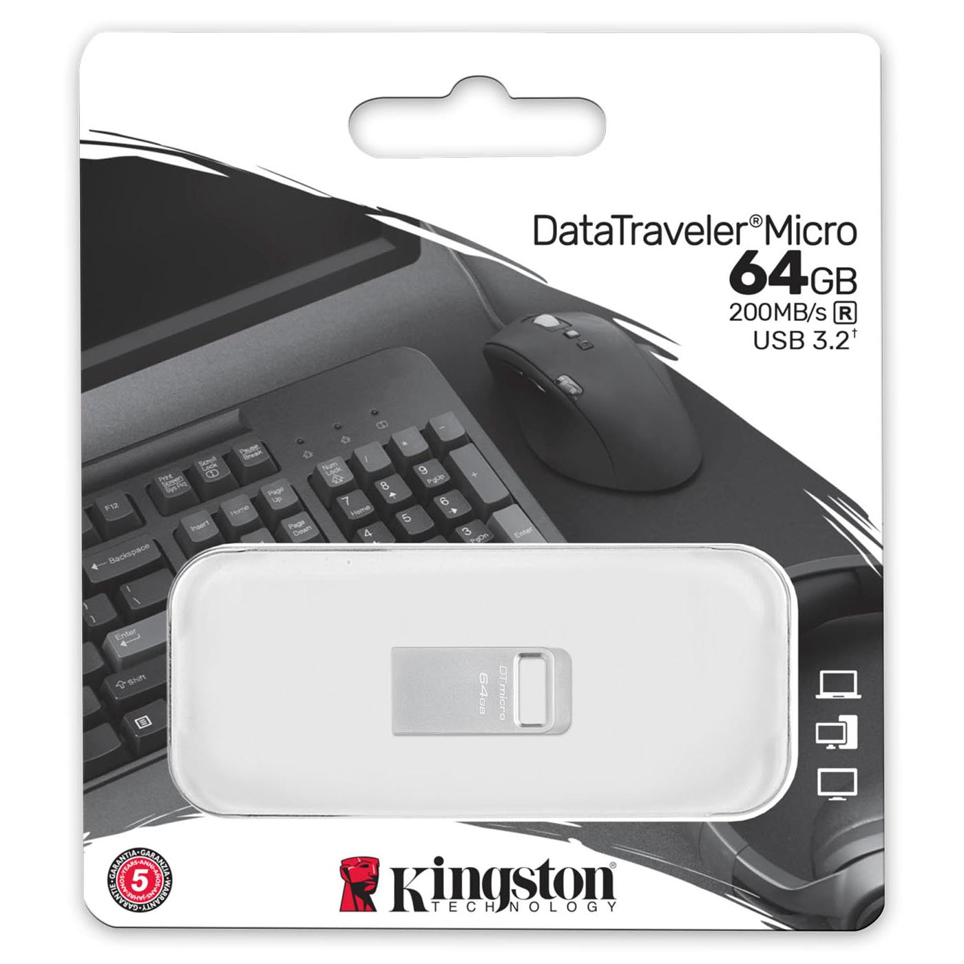 Externe USB-A 3.2 Kingston Micro G2 Geheugen, 64Gb DTMC3G2/64GB