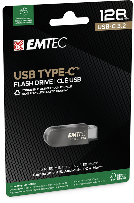Externe USB-C Geheugen Emtec C280 Single, 128Gb ECMMD128GC2