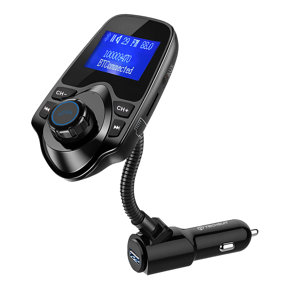 FM Bluetooth Modulator Techsuit MFM4, 1 x USB-A - 1 x 3.5mm - 1 x microSD, Zwart