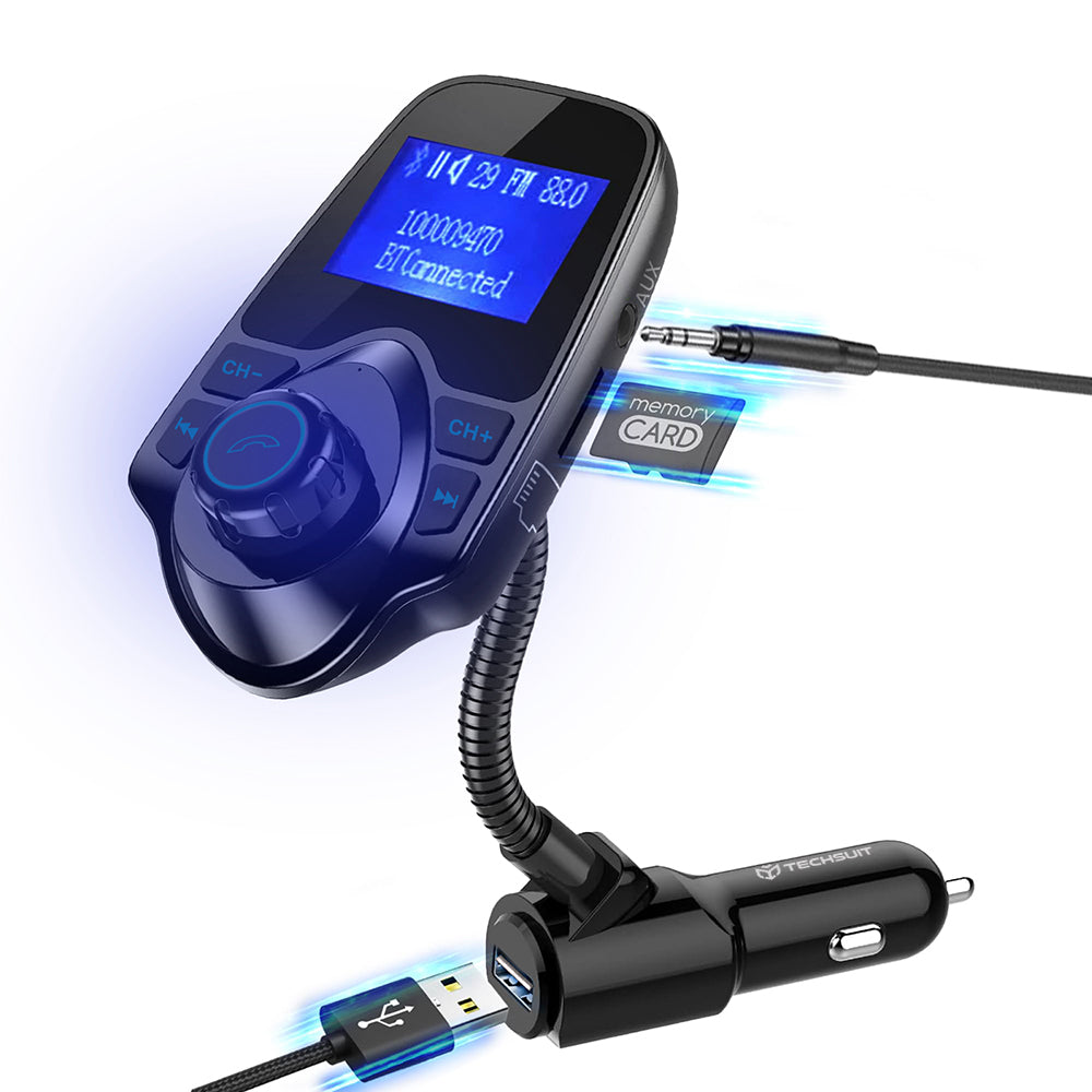 FM Bluetooth Modulator Techsuit MFM4, 1 x USB-A - 1 x 3.5mm - 1 x microSD, Zwart