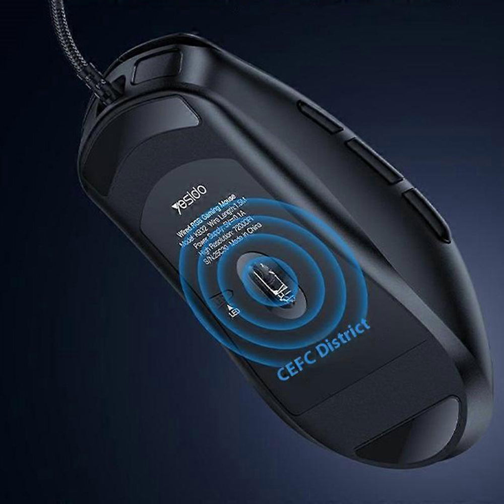 Gaming-Maus Wired USB Yesido KB32, RGB, 7200DPI, Schwarz