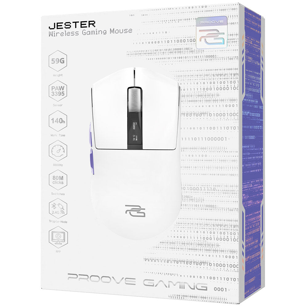 Gaming-Maus Wireless Proove Jester, 800DPI - 26000DPI, OLED-Display, Weiß WMJS00022002