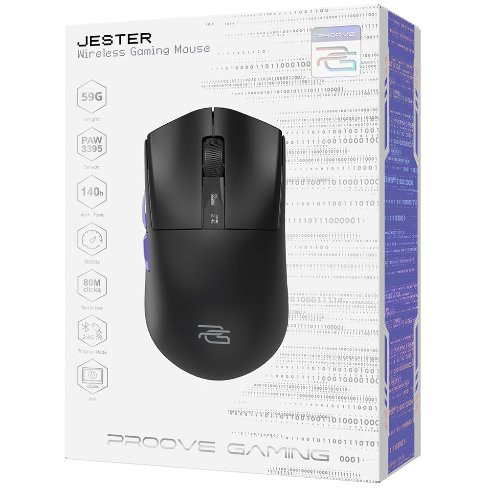 Draadloze Gaming Muis Proove Jester, 800DPI - 26000DPI, OLED-display, Zwart WMJS00022001