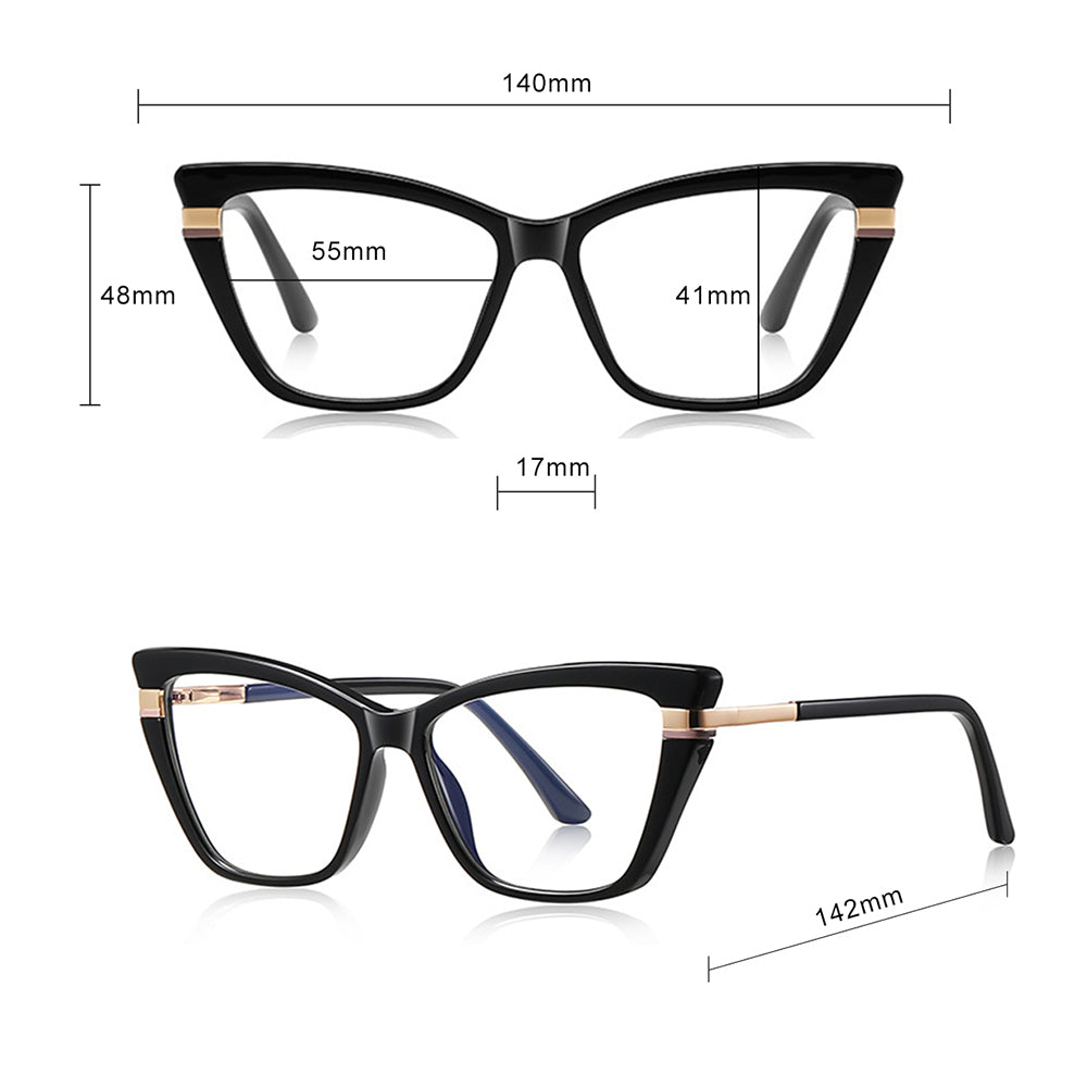 Lunettes d'ordinateur pour femmes Techsuit 2271, Anti-Lumière Bleue, Noires