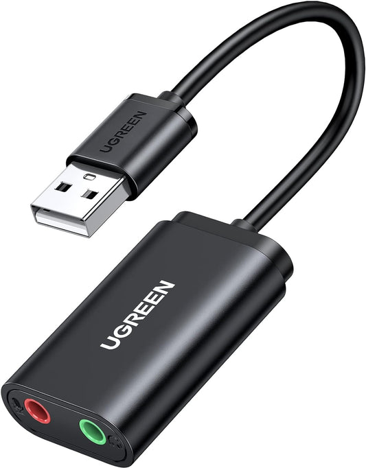 USB-Soundkarte UGREEN US205, 2 x 3,5mm Klinke, Schwarz