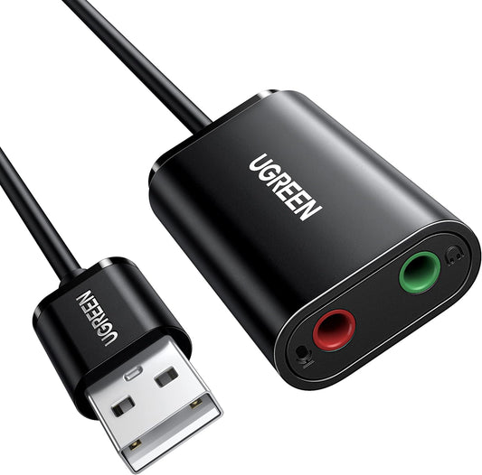 USB-Soundkarte UGREEN US205, 2 x 3,5mm Klinke, Schwarz