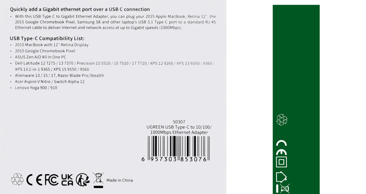 Netwerkkaart UGREEN US236, RJ45, USB-C, Zwart